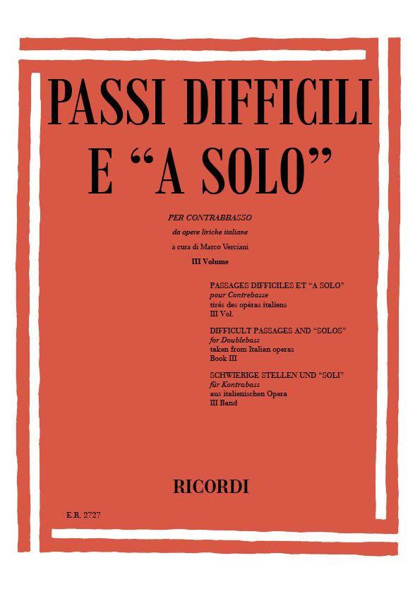 Passi Difficili E A Solo Da Opere Liriche Italiane - Per Contrabbasso - Volume Iii - cvičení pro kontrabas